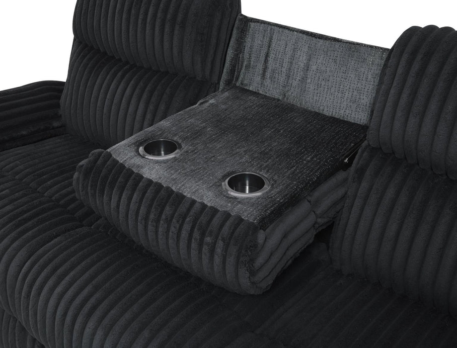 Black Corduroy Motion Sofa W/Drop Down Table