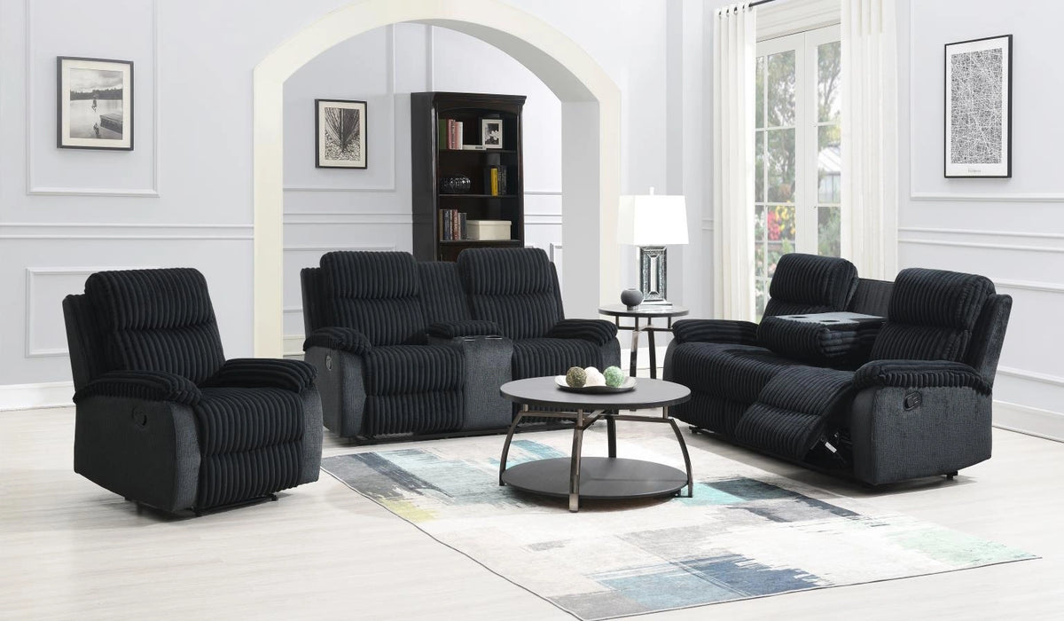 Black Corduroy Motion Sofa W/Drop Down Table