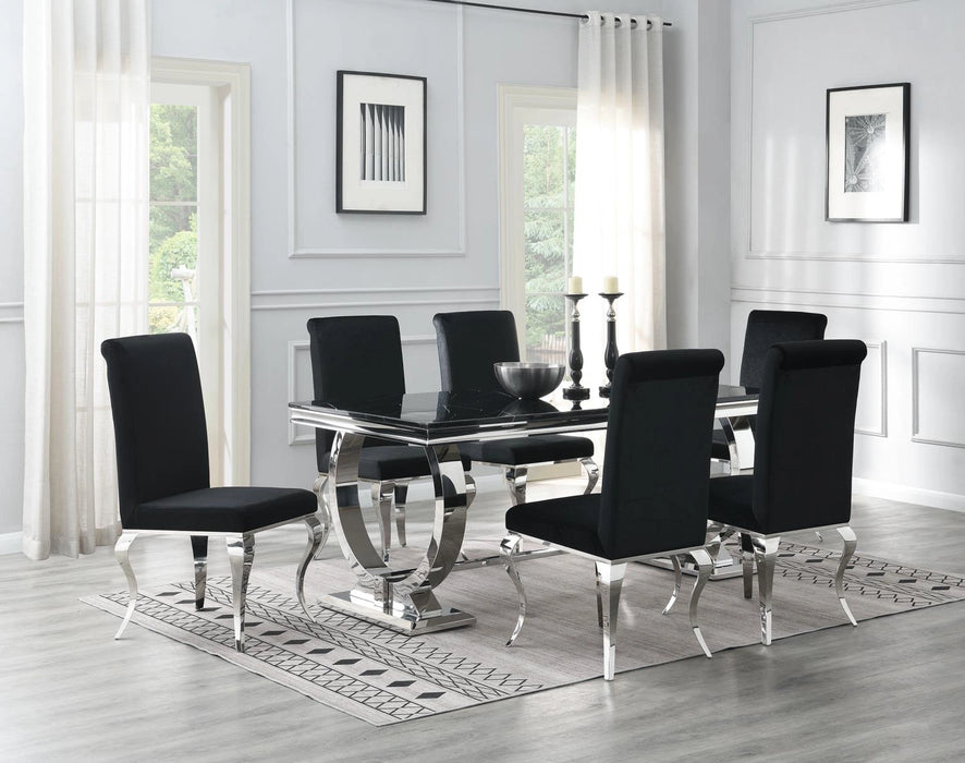G-082-T-BLACK Dining Table Black Marble-4 Black Leather Chairs