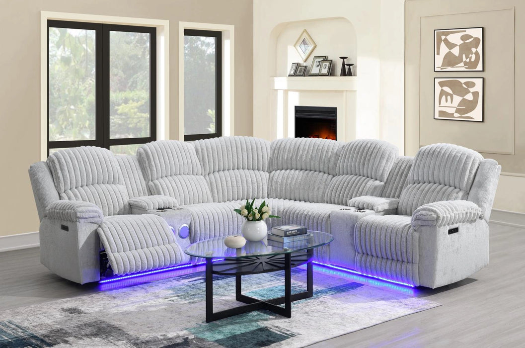 U61 Gray Corduroy Power 3 Pc Sectional With Bluetooth Speaker And Wireless Charger