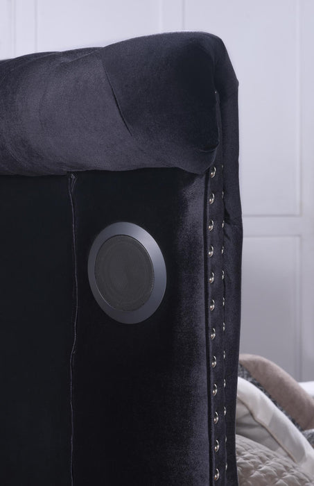 B545 Black Velvet Bed With Bluetooth Speaker-Usb