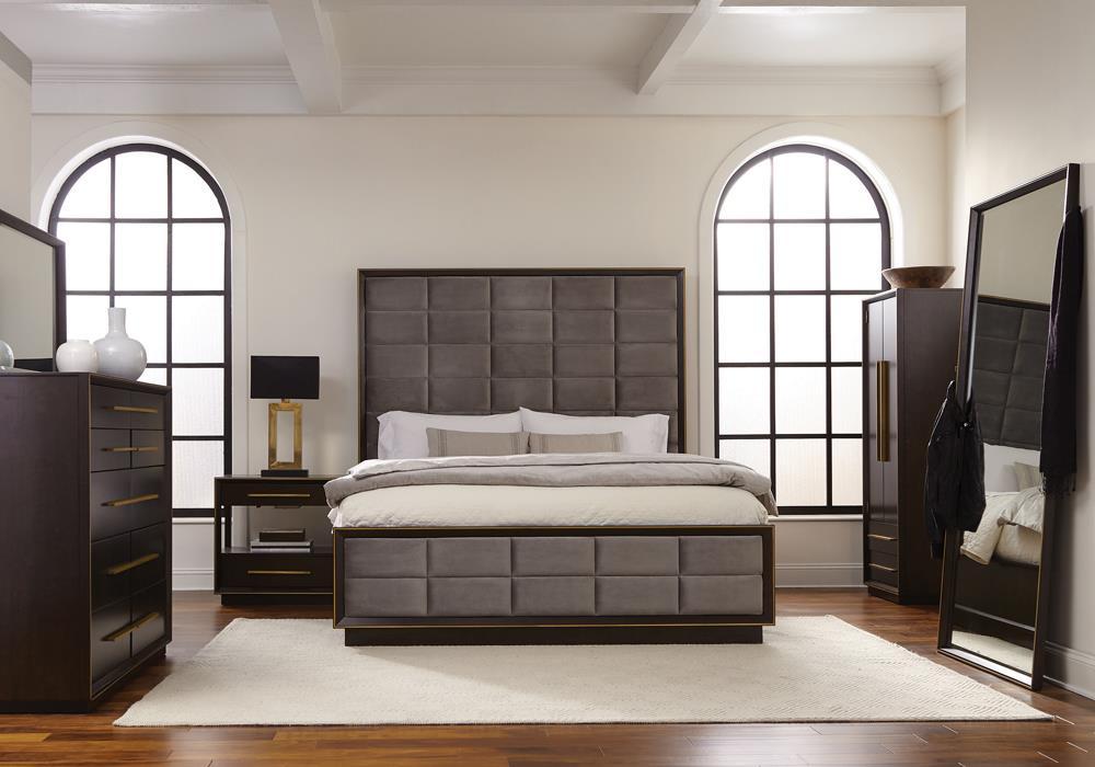 Durango Queen Upholstered Bed Smoked Peppercorn and Grey