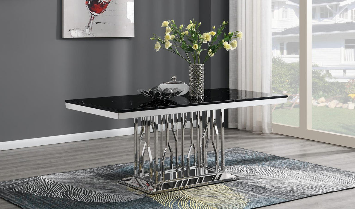 Dining Table (Black Marble) & 6 Black Velvet Chairs