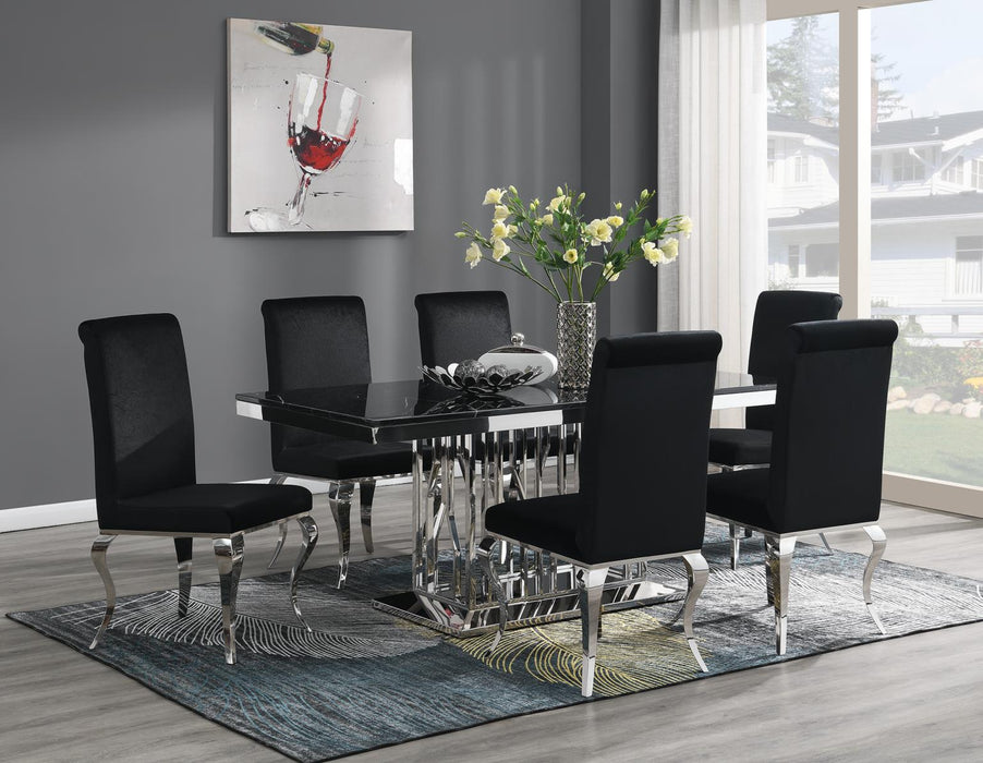 G-081-T-BLACK Dining Table-Black Marble-4 Velvet Chairs