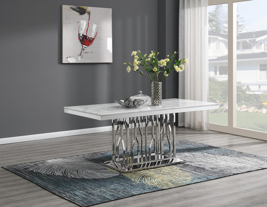 Dining Table (White Marble) & 6 Black Velvet Chairs