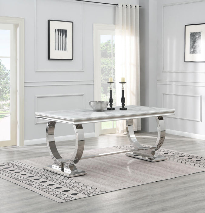 Dining Table (White Marble) & 6 Black Velvet Chairs