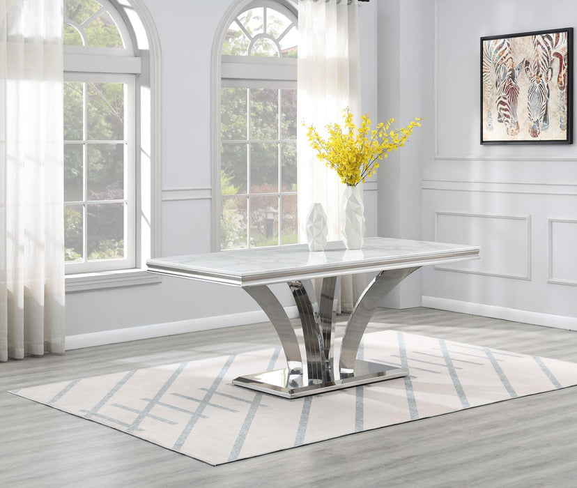 Dining Table (White Marble) & 6 Black Velvet Chairs