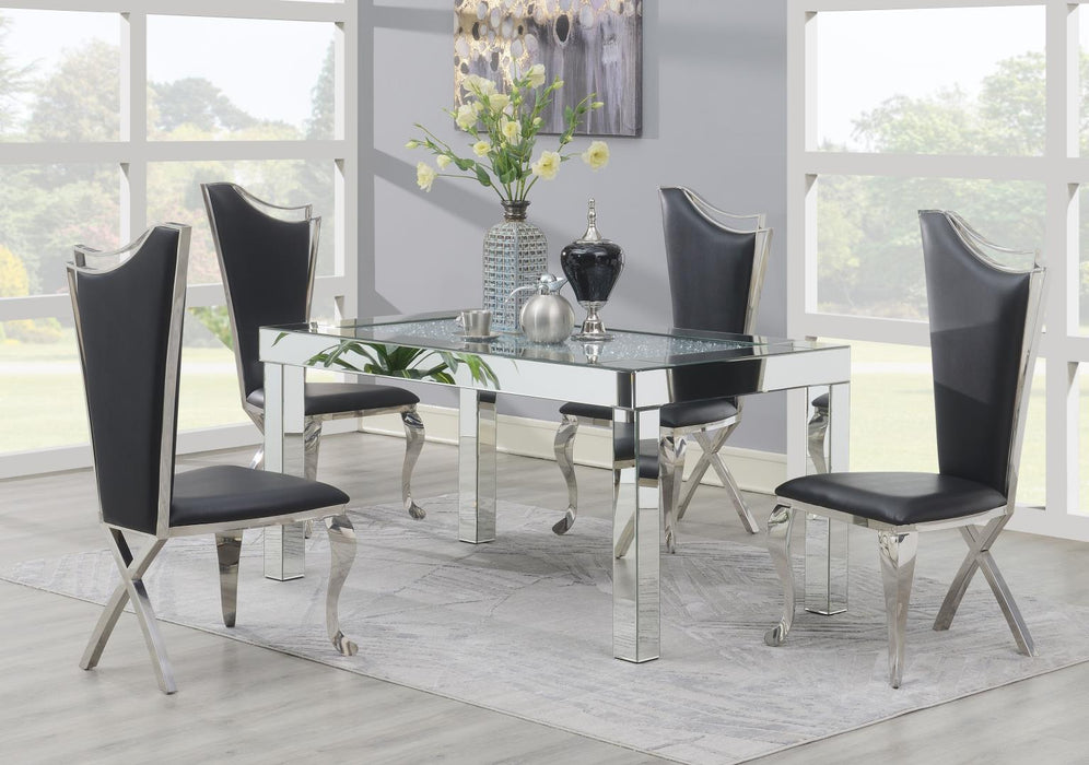 G-108 Glamour Dining Table-4 Black Leather Chairs