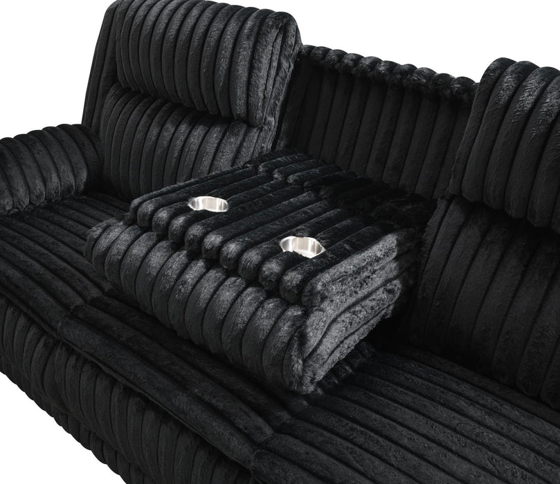 Black Corduroy Motion Sofa W/Dropdown