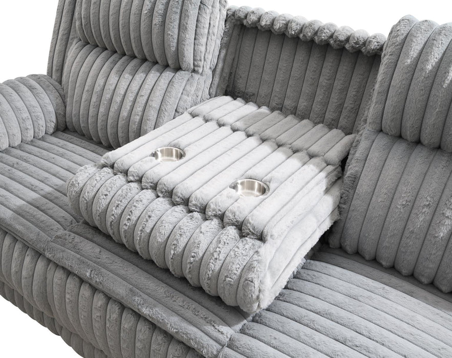 Gray Corduroy Motion Sofa W/Dropdown