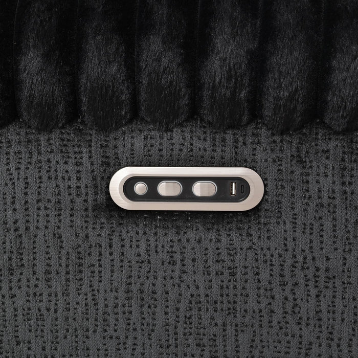 Black Corduroy Power Led Reclining Loveseat W/Bluetooth Speaker