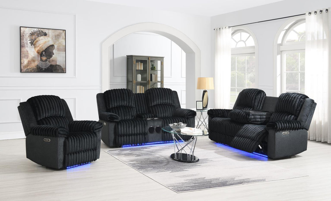 Black Corduroy Power Led Reclining Loveseat W/Bluetooth Speaker