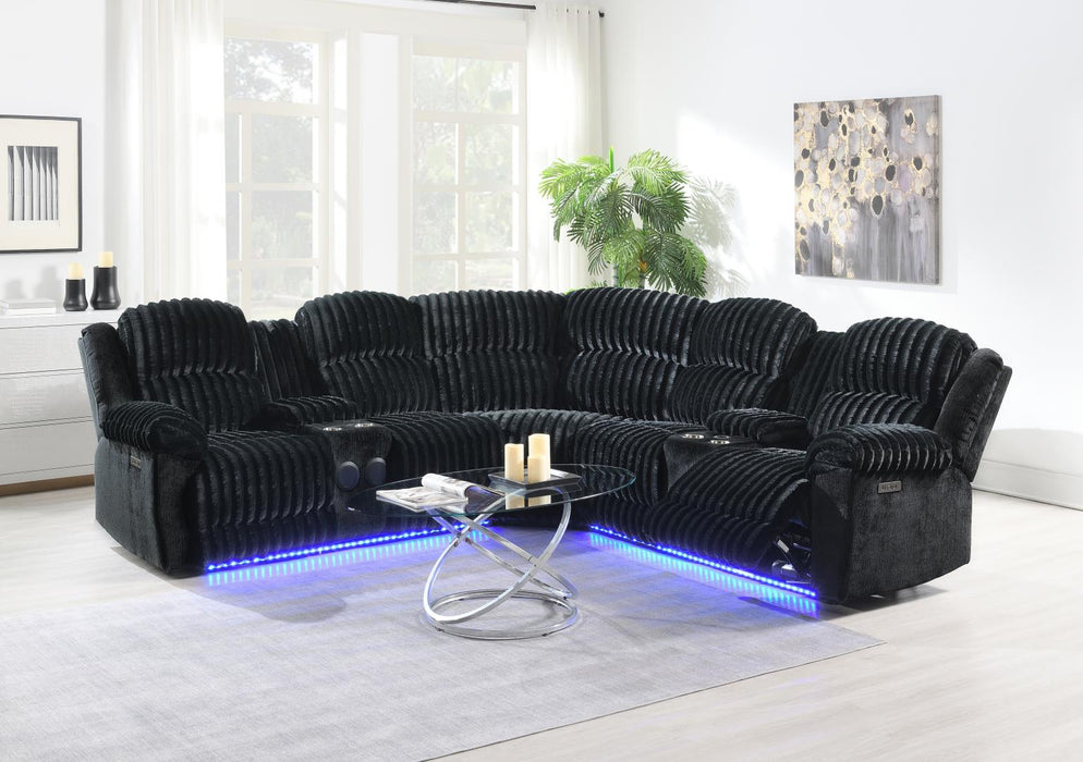 U60 Black Corduroy Power 3 Pc Sectional With Bluetooth Speaker And Wireless Charger