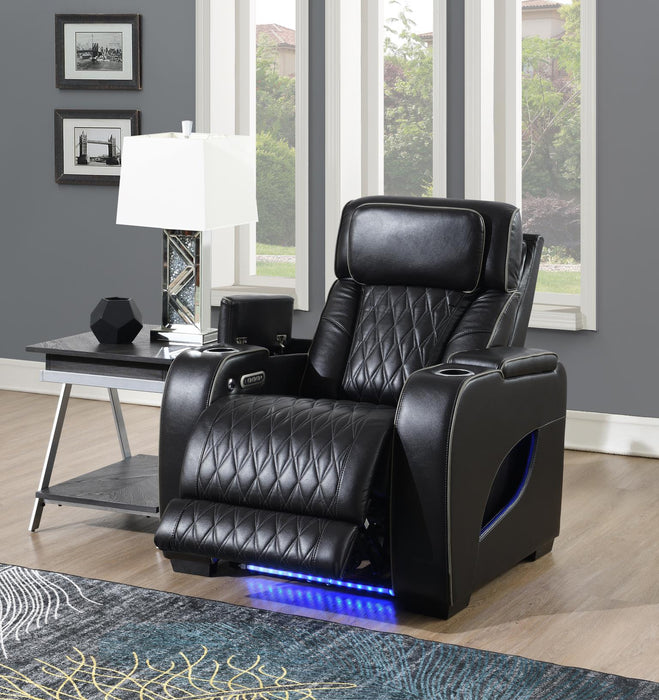 U70 Black Power Reclining With Pwr Headrest-Massage-Heat-Ambient Lighting-Storage Arms-Usb And Wire