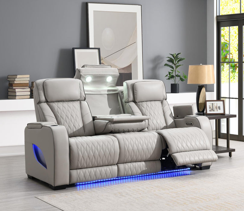 U71 Gray Power Reclining With Pwr Headrest And Reading Light-Massage-Heat-Ambient Lighting-Storage Arm